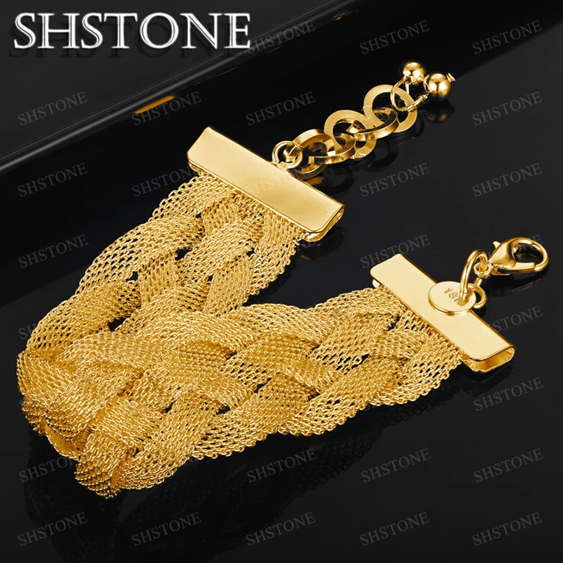 Shstone 18k zlatý opletený reťaz opaska Náramky pre ženskú večierok svadba 925