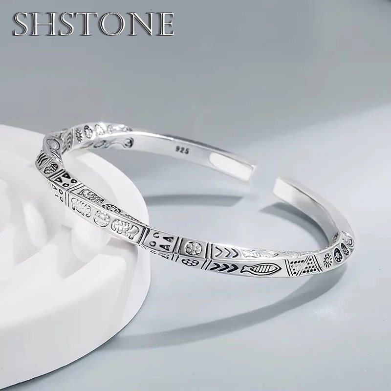 Shstone 925 Sterling Silver Pánska geometria Totems Otvorené náramky Braskles pre ženy luxusné dizajnérske šperky darček k narodeninám