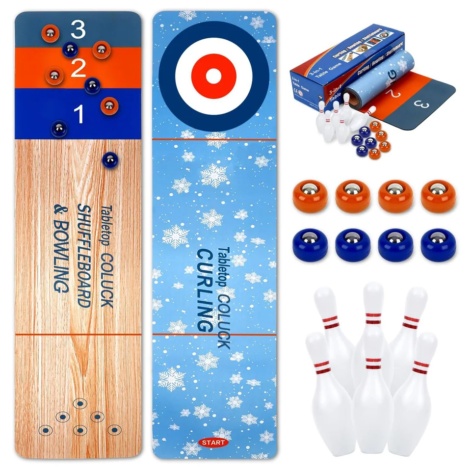 Shuffleboard a Curling Bowling 3 v 1 stolových hrách Prenosné vnútorné shuffleboardové stolové hry Set Fun Family Game pre dospelých detí