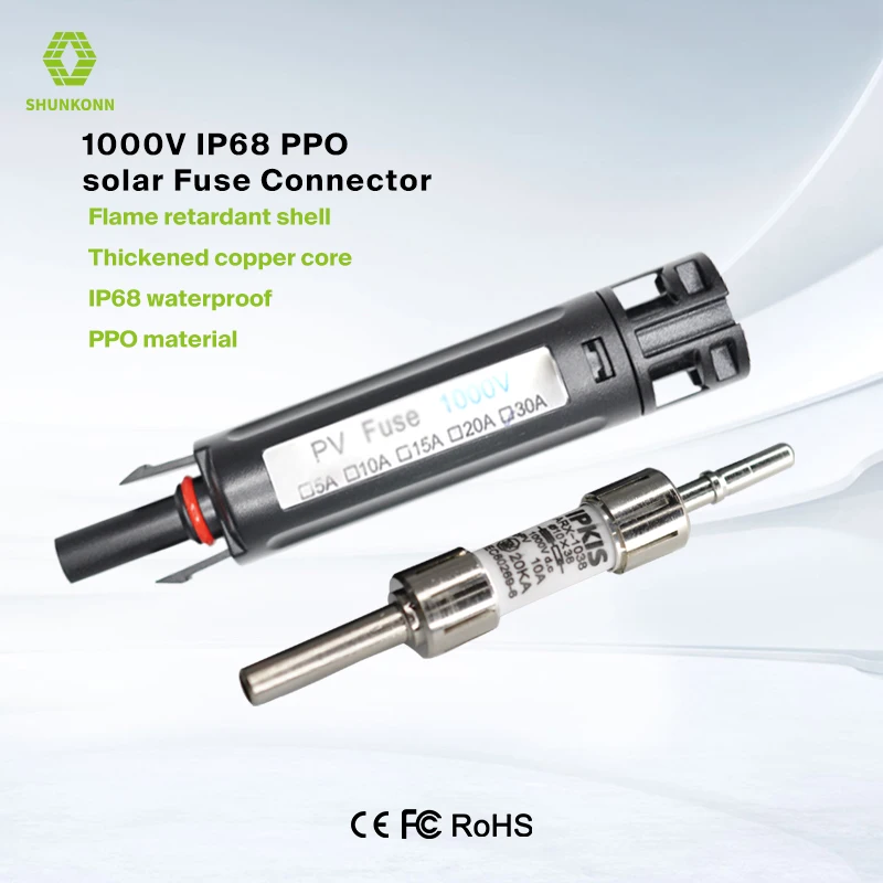 Shunkonn 1000V DC 10/15/20/30A Fusible Držiteľ s inline konektorom solárnej poistky pre solárny fotovoltaický systém