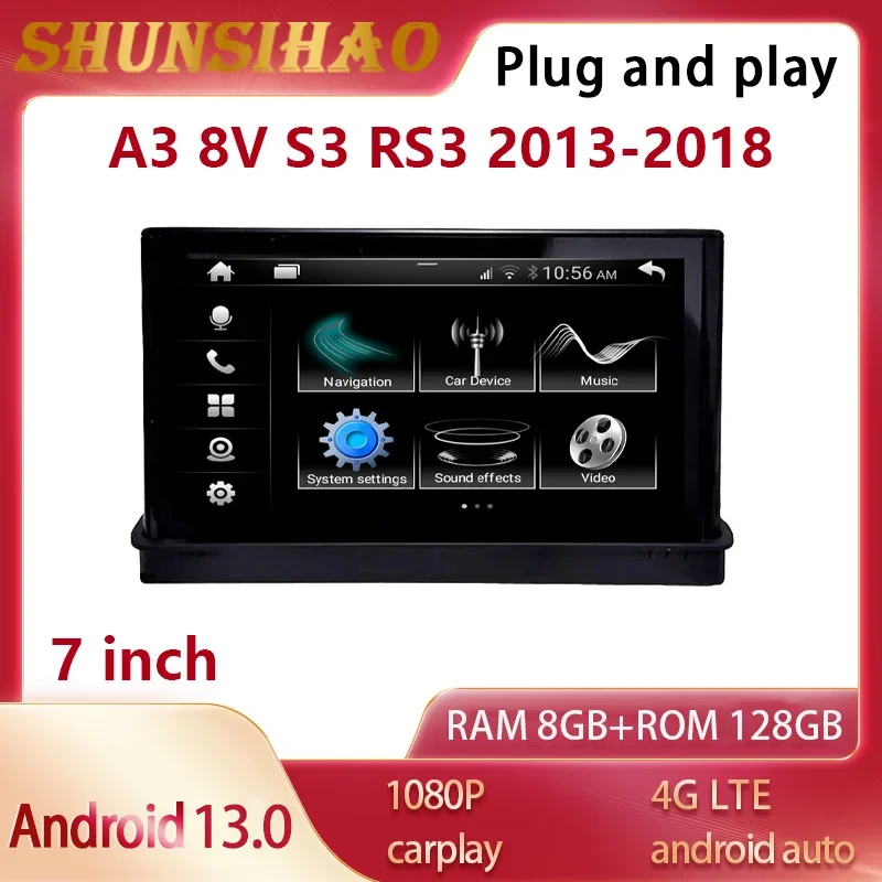 Shunsihao Android 13 všetko v jednom pre 7 palcov A3 8V S3 RS3 2013-2018 Navigácia multimediálny páskový magnetofón CarPlay Car Radio128G128G