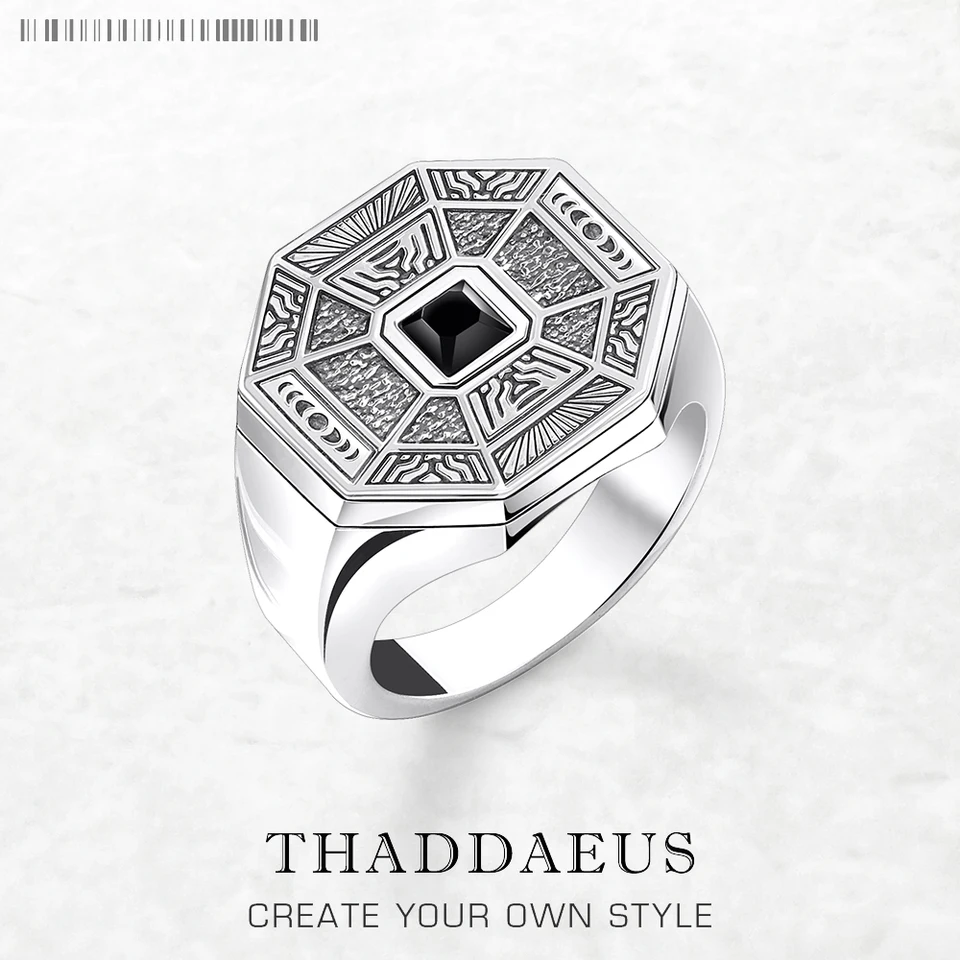 Signet Ring Lucky kúzlo s čiernym onyxom jemným prémiou pre ženy Men úplne nový vintage darček v 925 Sterling Silver