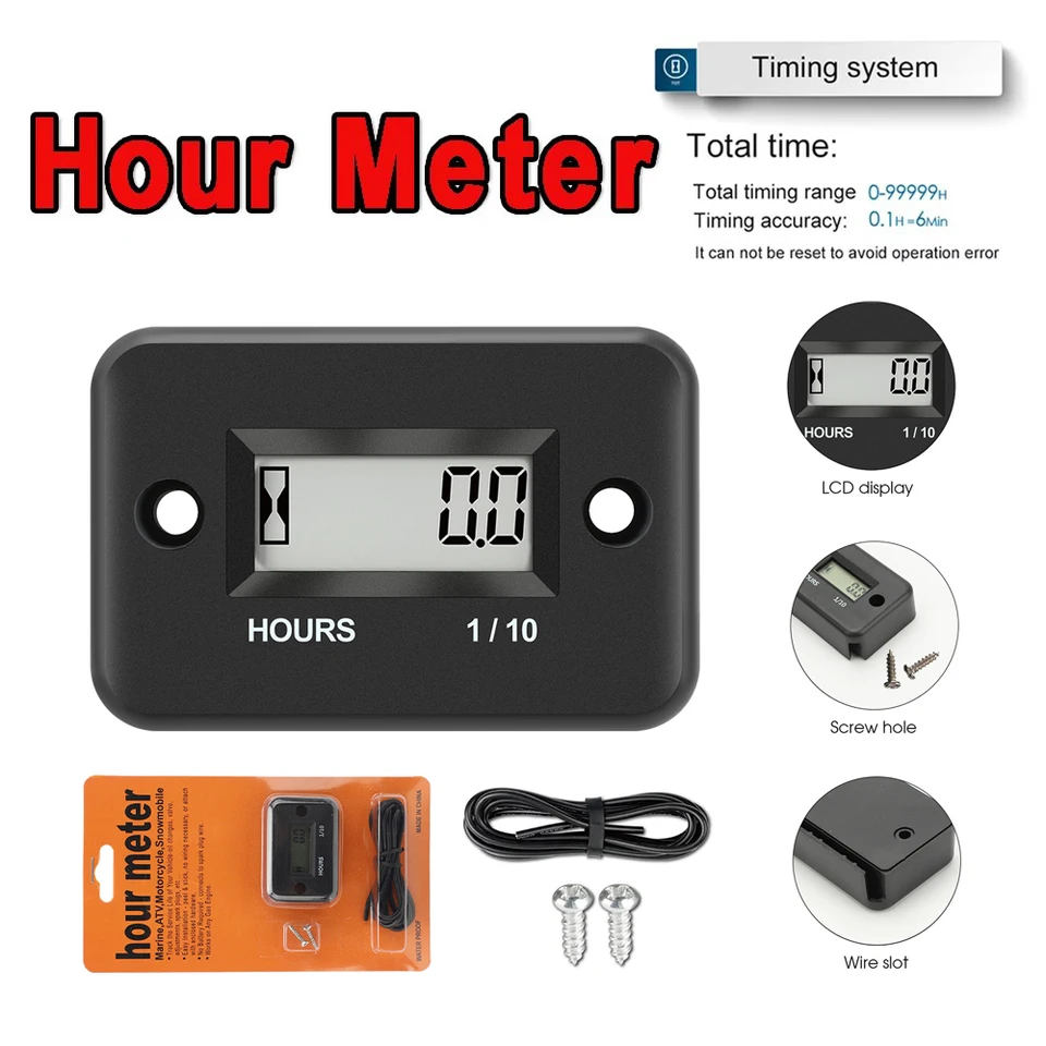 Sikeo vodotesný digitálny hodinový meter LCD displej prenosný merací meter s motorom pre motocykle/lodné motory
