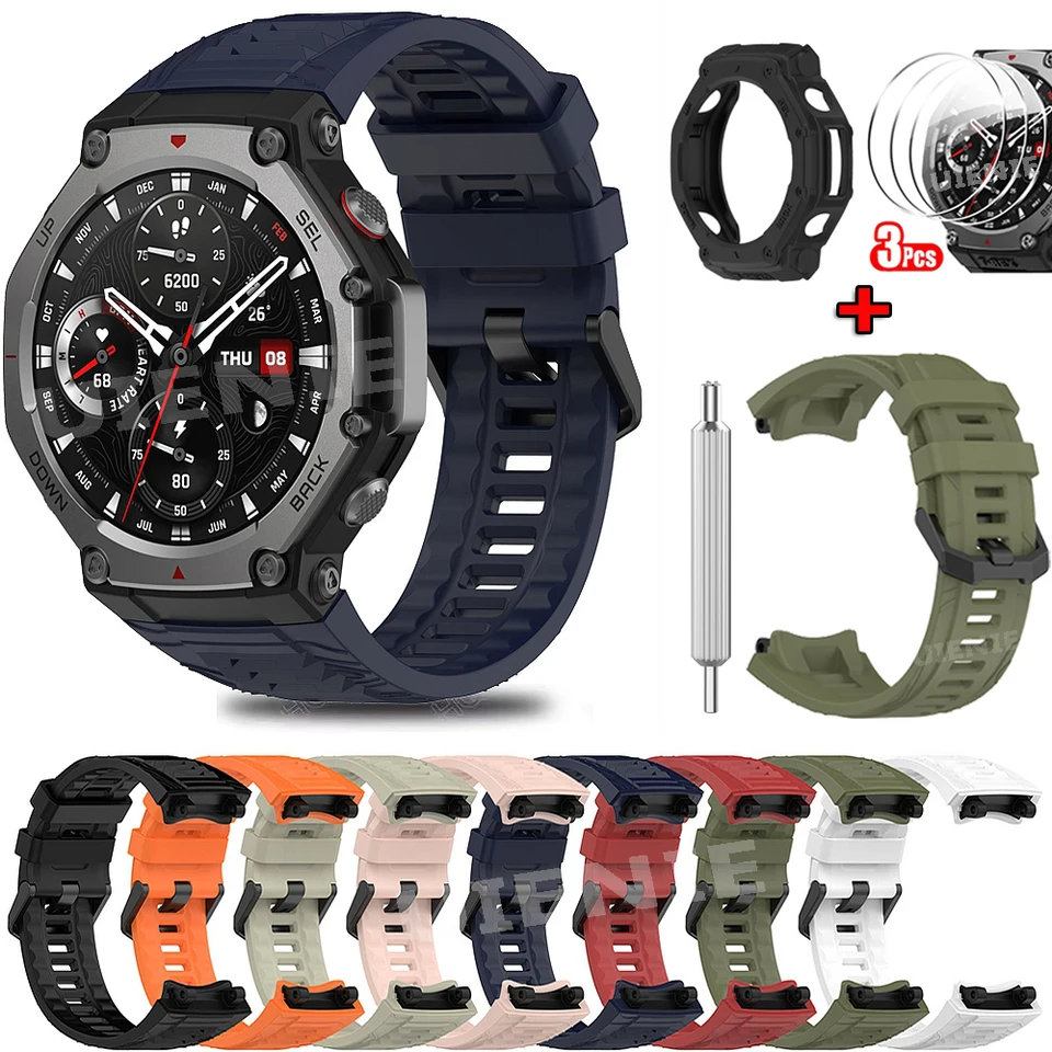 Silikone Watch Band and Case pre originálne huami Amazfit T-Rex 3 Smart Watch Strap WatchBand T-Rex3 Sport náramok+filmový náramok+film