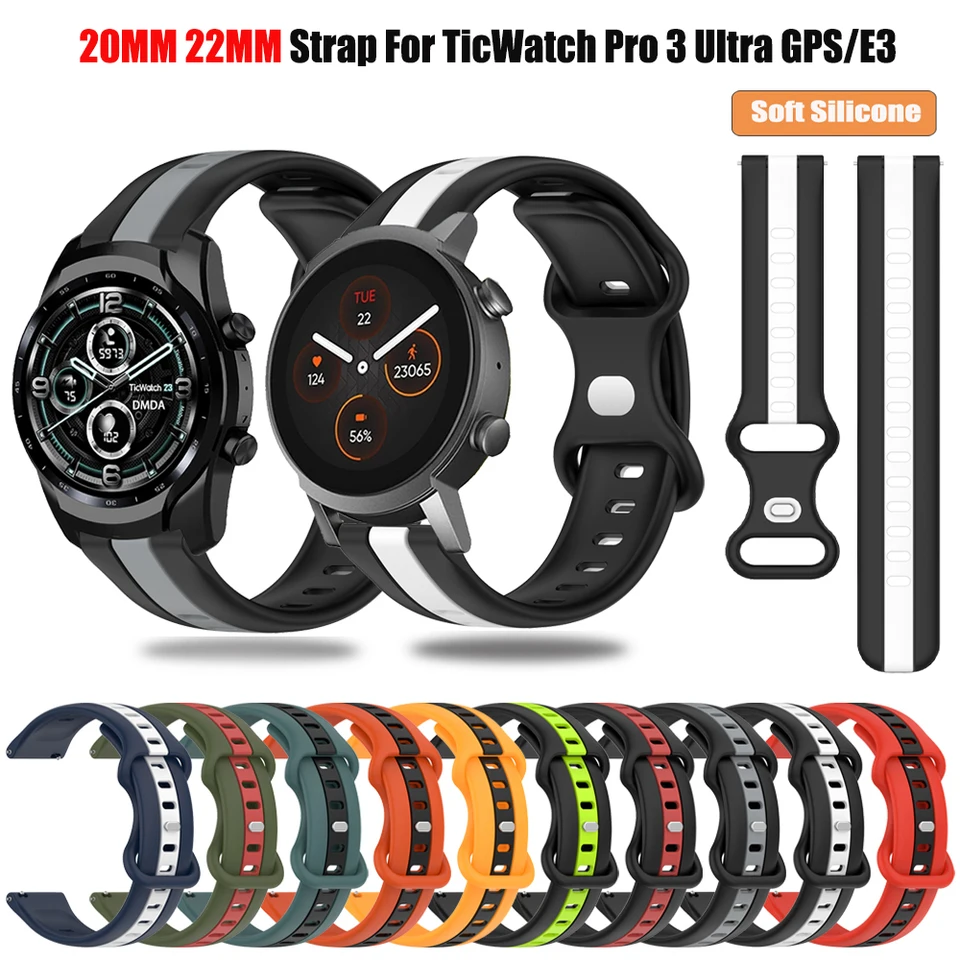 Silikón 20/22 mm popruh pre Ticwatch Pro 3 Ultra GPS LTE Sports Watch Band pre Ticwatch GTW GTX GTH S2 E3 náramok pásového pásu