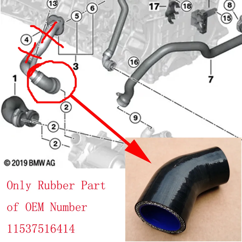 Silikónová chladiaca hadica 11537516414 11 53 7 516 414 pre BMW E60 E61 E82 E83 E88 E90 E91 E92 Z4 N52 3,0L