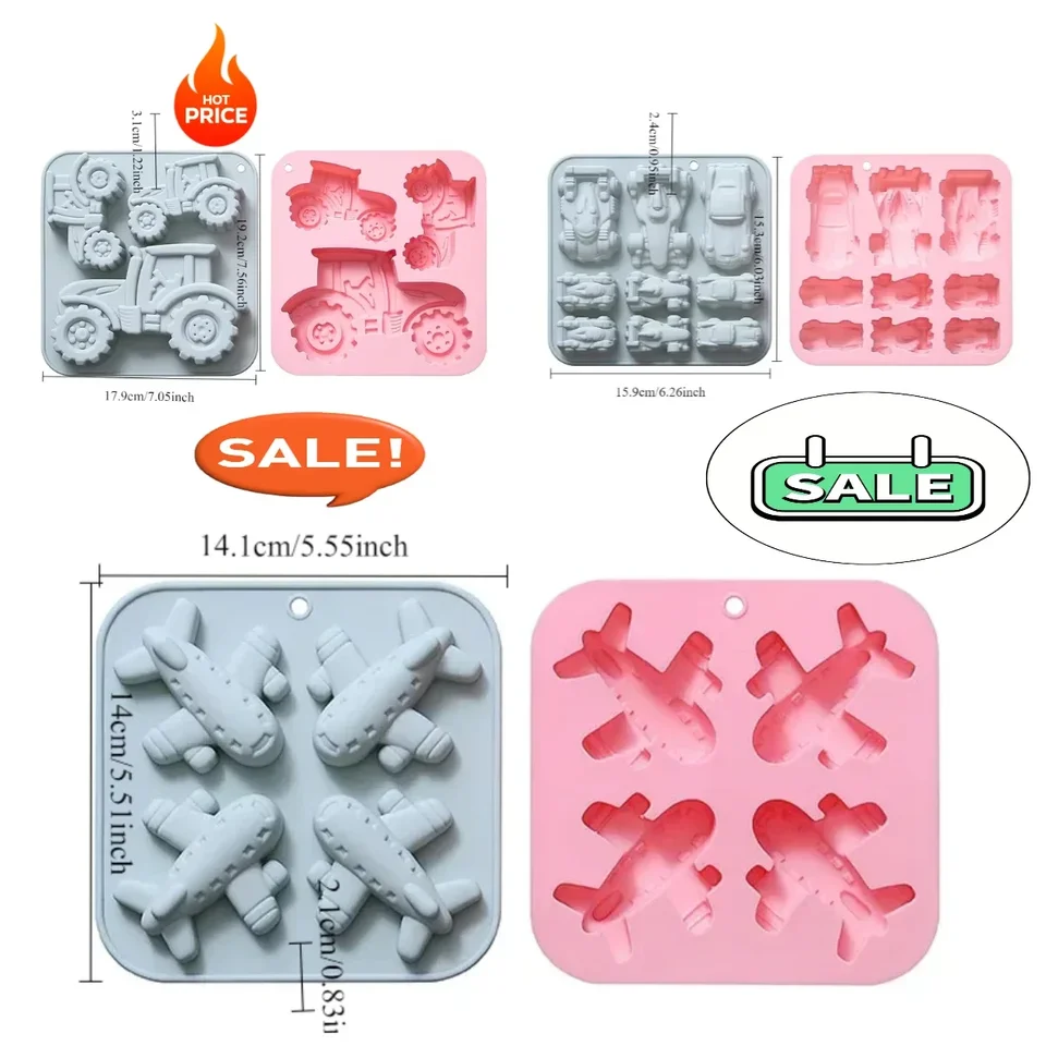 Silikónové formy v tvare traktorov, závodných automobilov a lietadiel Fondant Cake Chocolate Fold Ice Cube Cube Fold Pekáva náradie