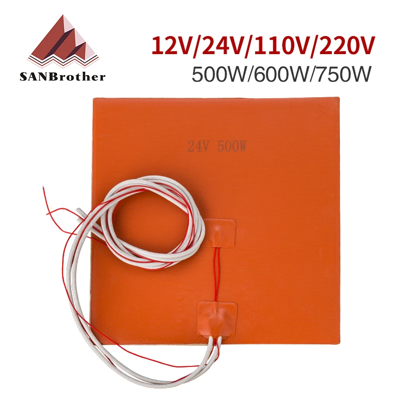 Silikónové vyhrievané vykurovacie podložné podložné podložky nepremokavé 220/300/310 mm 12/24 V/110 V/220V pre 3D tlačiareň Ender-3 CR10 diely horúce lôžko 500/600/750W