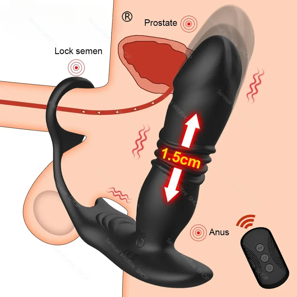 Silikónový análny vibrátor tlačí prostatu stimulátor Massager oneskorenie ejakulácie zámok kruhový prsteň análny zadok plug sex hračky dildá pre mužov