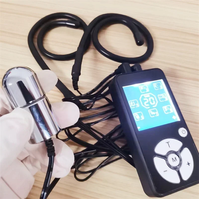 Silikónový kohút krúžky penis masáž trénera Tréner Stimulácia kovový análny zadok plug 8 režimy elektrický šok pre dospelé pohlavné hračky pre mužov