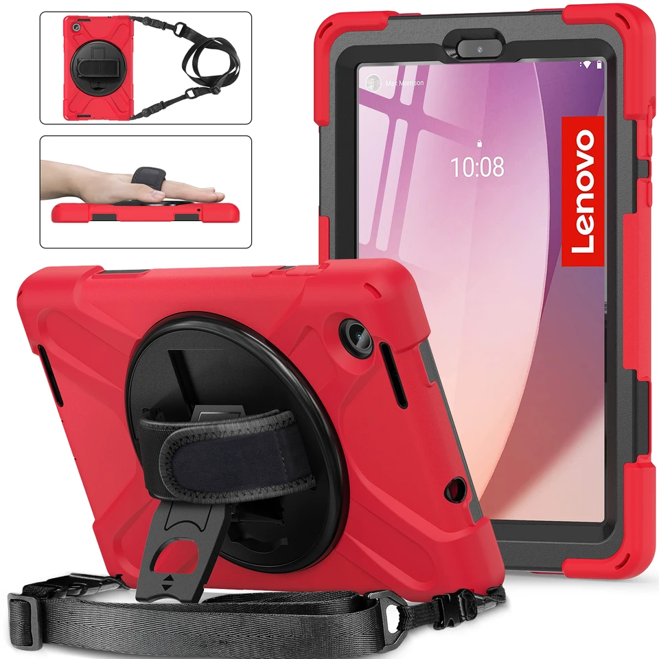 Silikónový nárazový nepriestrelný bezpečnostný puzdro pre Lenovo M8 2024 2023 M9 K9 Strap odolný voči ramennému popruhu 3-vrstvový ochranný tabletový kryt Tablet