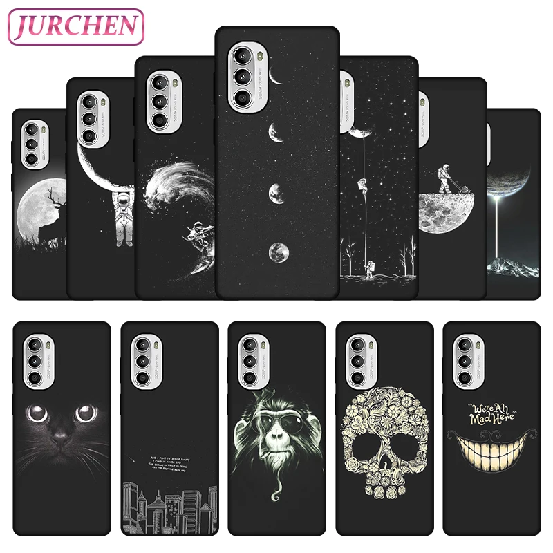 Silikónový puzdro Jurchen pre Motorola Moto G82 Luxusné roztomilé mačacie psy Cartoon Tlač Tenký ochranný kryt pre Moto Rola G 82 82 5G