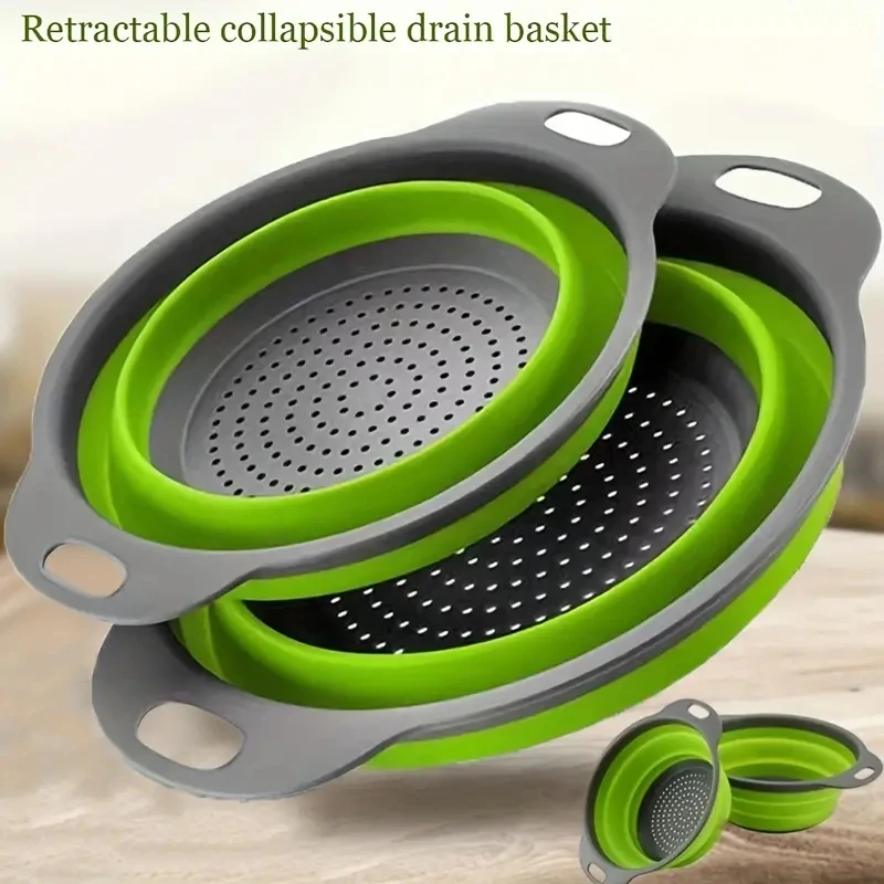 Silikónový šetrenie vesmíru s rukoväťou zrúteným silikónovým ovocím a zeleninovým umývaním košíka Essential Kitchen Gadget