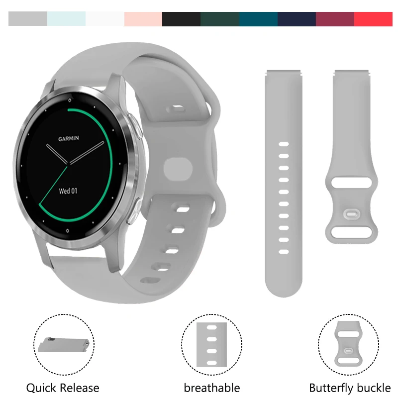 Silikónový športový remienok pre Garmin VivoActive 4S Rýchle uvoľňovanie Silmplicity Accessories for Garmin Forerunner 256S 265S 18 mm popruh
