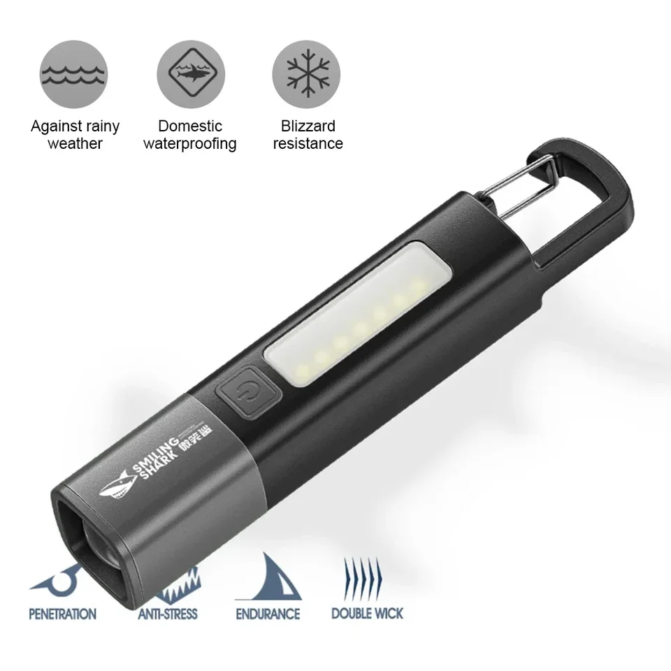 Silné osvetlenie ABS Flashlamp nabíjanie USB Prenosné vonkajšie vonkajšie baterky Kemping visiace lampu Teleskopické zaostrenie Cob bočná lampa