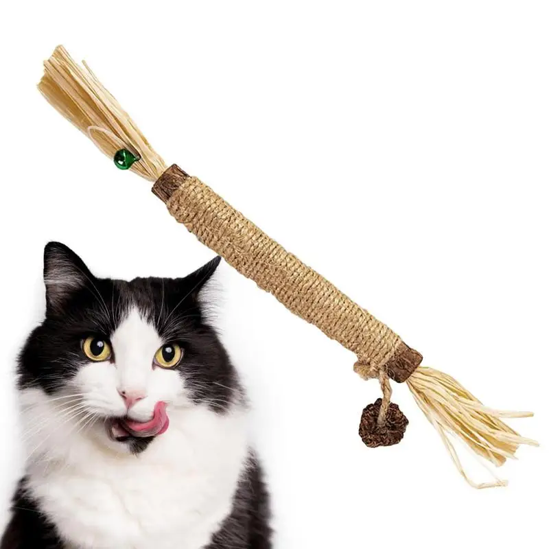 Silvervine palice pre mačky catnip molárna tyč so zvonom pre vnútorné mačky jedlé interaktívne zuby mačiek NIP guľky s raffia sisal