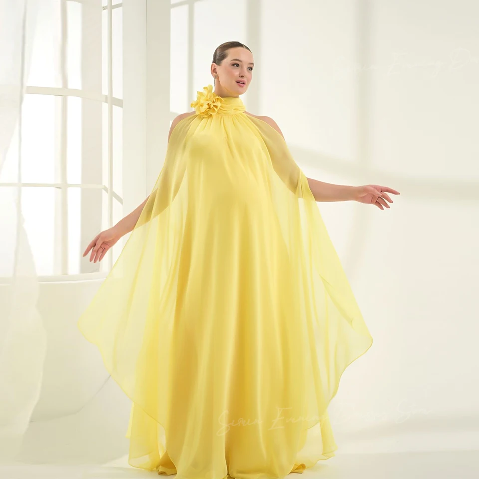 Simin Halter Mermaid Shiffon Pleat Party Formálne šaty Elegantné kvety dĺžky podlahy Saudská veľká veľkosť večerné luxusné šaty 2024