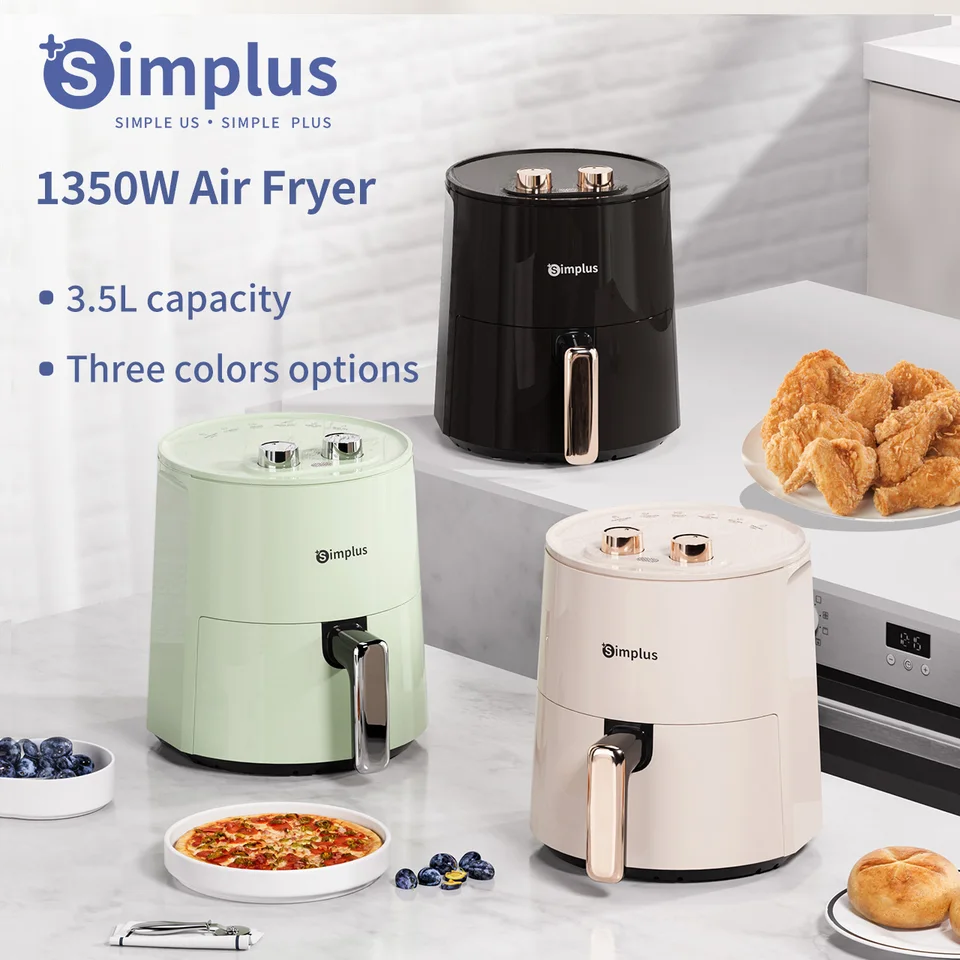 Simplus Air Fryer 3.5L kapacita, 6 predvolených menu, 3 farby možností, elektrická horúca fritéza Oilless, špičkový dizajn s dvojitým gombom