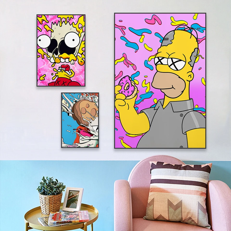 Simpson farebný plagát Funny Cartoon výtlačky Disney graffiti umenia moderné graffiti popové ulice maľba maľba detská izba dekor