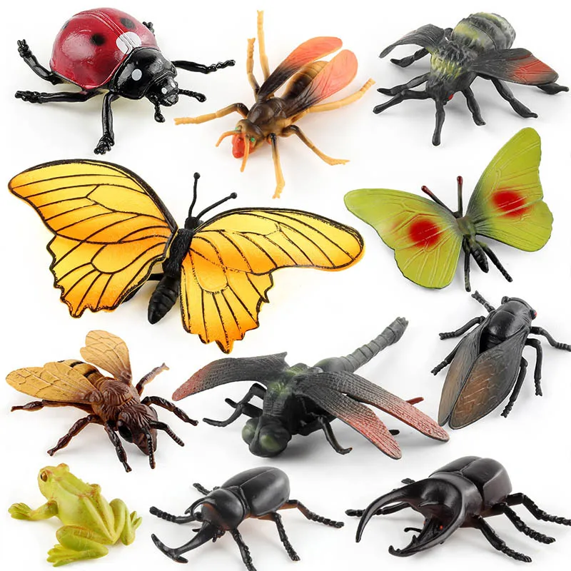 Simulačný hmyz hmyz Ladybug Butterfly mravce žaby Rhinoceros chrobáky Model Action Figure Centiped Criket Scorpion Figuríny hračky
