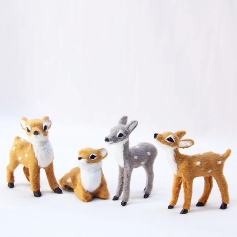 Simulované malé silné deer ornament záhradné miniatúry zvierat figúrky kreatívne plyšové mini sobia modelové remeslá stolové dekorácie