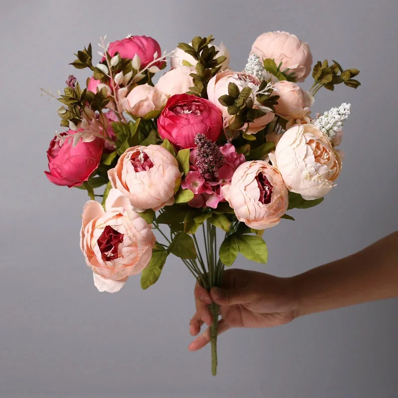 Simulovaný umelý kvet peony kytica Domáca dekorácia DIY svadobné kvetinové usporiadanie pobyt doma nevesta vrecko Hodváb Rose