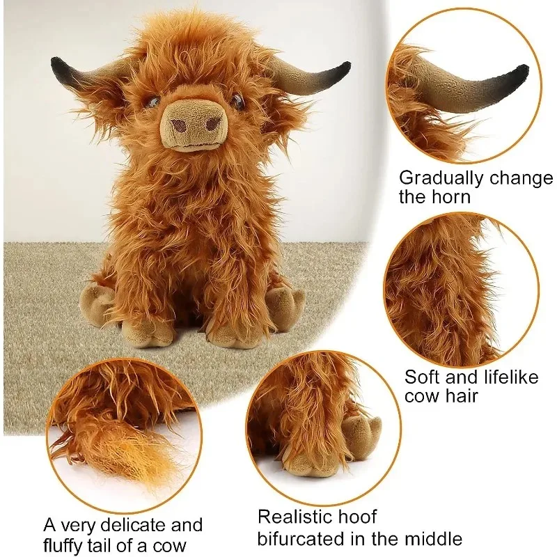 Simulácia Highland Cow Plyšová hračka Soft Smatcsed Animal Toy Lively Scottish Highland Cow kawaii býk k narodeninám darček