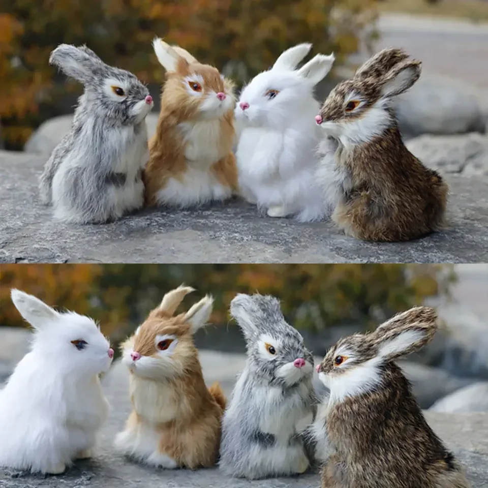 Simulácia Králikový model Ornament Plush Squatting Animal Eastry Bunny figiatus Miniatures narodeniny dieťa darček domáca dekorácia remeslá