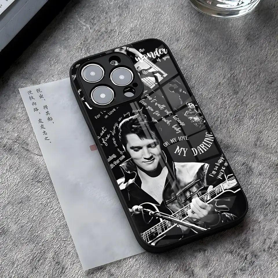 Singer E-Elvis P-Presley Puzdro pre iPhone 13 Pro Max 14 plus 12 Mini 11 15 x xr xs 8 7 plus SE temperovaný sklenený zadný kryt