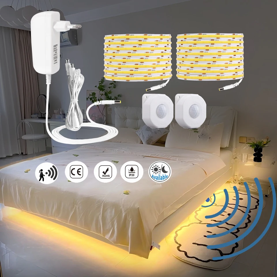 Single Double Human Sensing Light Tape Set Motion Activate pod posteľou schody Rohové priechodové osvetlenie automaticky zapne
