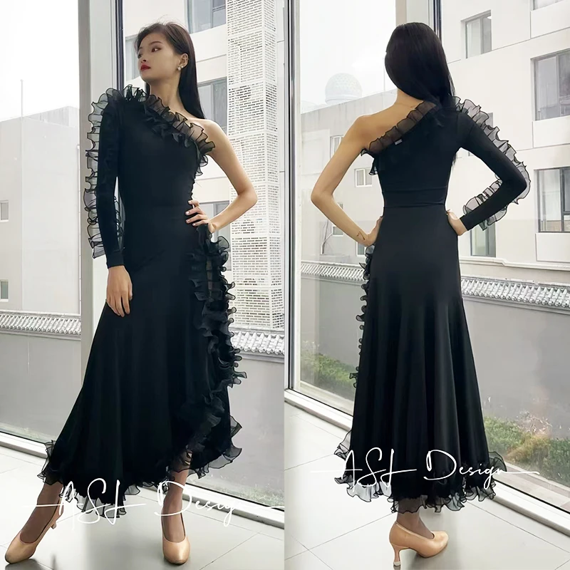 Single Ruckve Ballroom Dance Clothes Black Tops Sukňa Dospelý tanečný kostým Prom Prom Club Dance Dreary Days Cure Dress BL14419