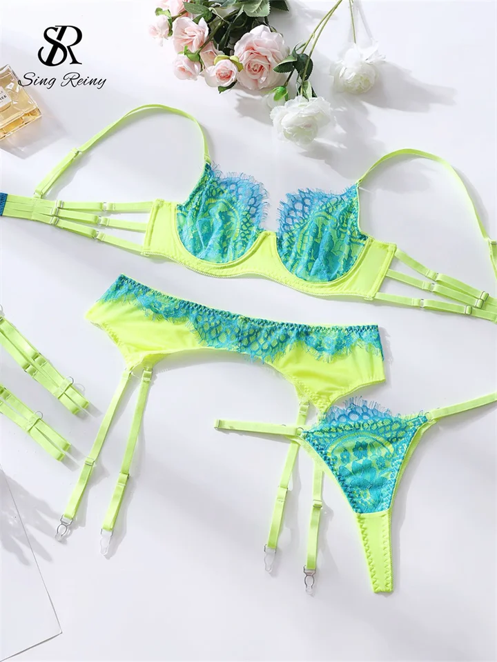 Singreiny Women Lace Patchwork erotická podprsenka a krátke súpravy módne klub Sleepwear 2024 Gázové zostrihové puzdro Sexualita Sexuality