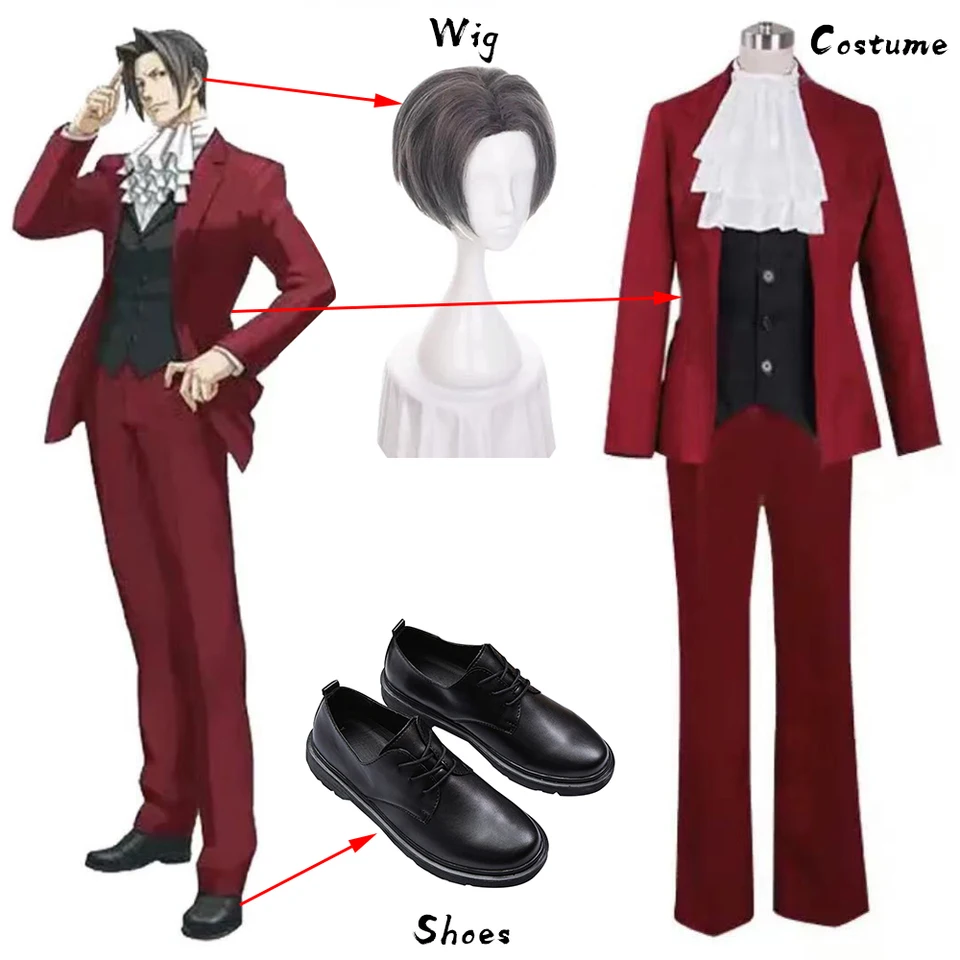 Singxeng anime eso prokurátor Miles Edgeworth Cosplay kostým uniformy Halloween oblek