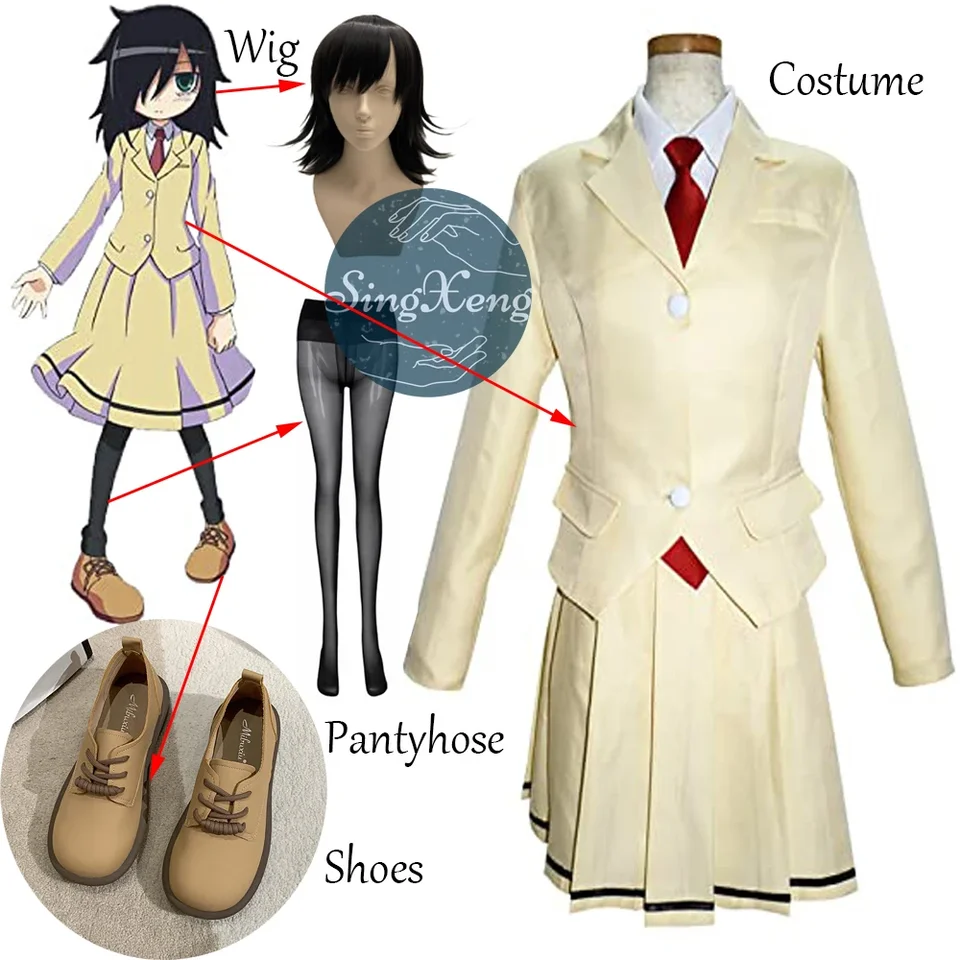 Singxeng Anime Watamote Tomoko Kuroki Cosplay kostým Prispôsobte si ženy dievčatá krásne žlté jk sukne uniforma halloween