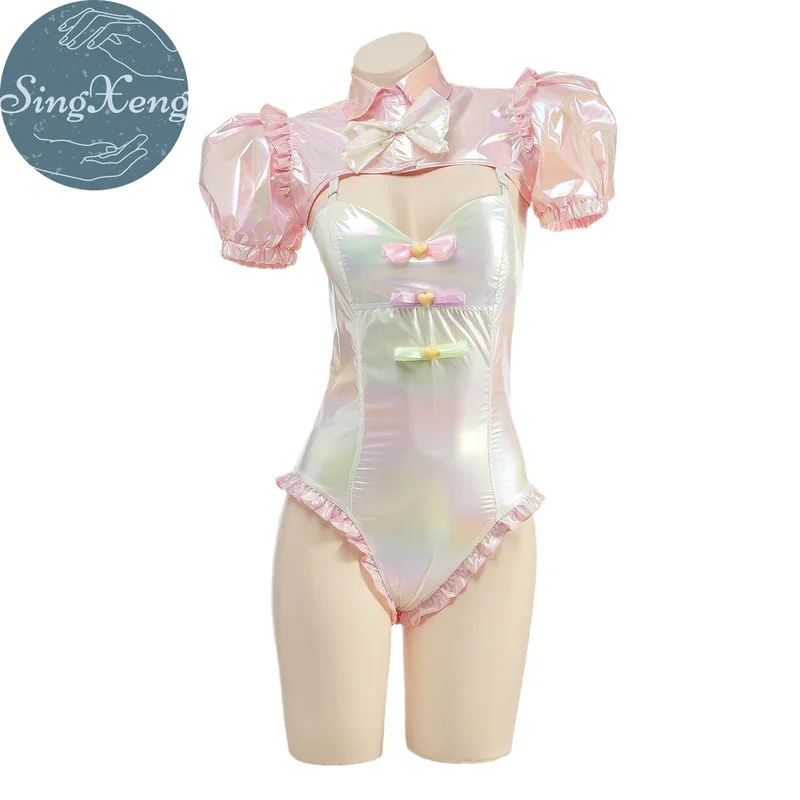 Singxeng Game Needy Girl predávkovanie Kangel Cosplay kostým kostýmy BodySuit Anime laser plaviek ružový roztomilý oblek