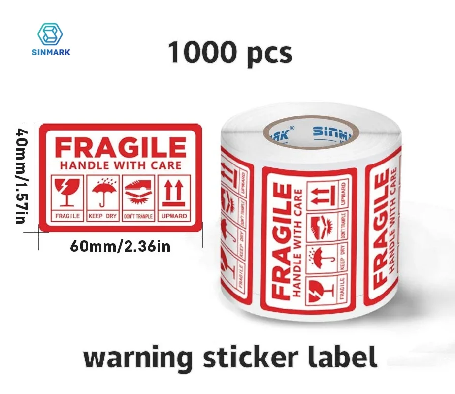 Sinmark 1000ks Fragile Varovné nálepky Box Shipping Label English Fragile Products Label Rukoväť s starostlivosťou/hore/Uchovávajte v daždi