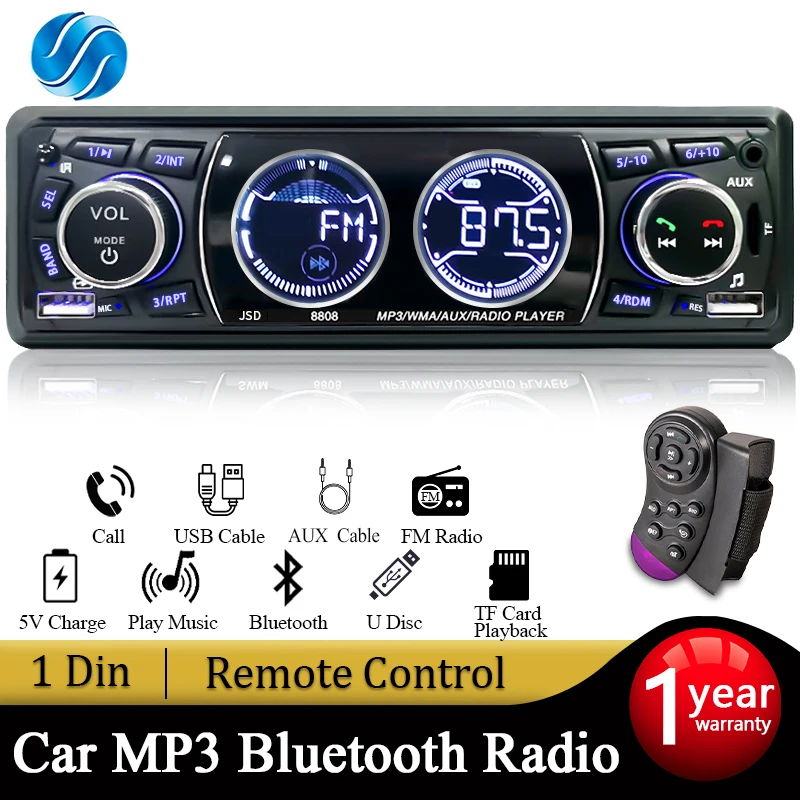Sinovcle Car Radio Audio 1Din Bluetooth Stereo MP3 Player FM prijímač podporuje nabíjanie telefónu Aux/USB/TF karta v Dash Kit