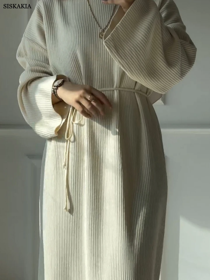 Siskakia Ramadan Maroko Solid Citting Abayas Dubaj Elegantné príležitostné šaty voľné štýlové dámske oblečenie