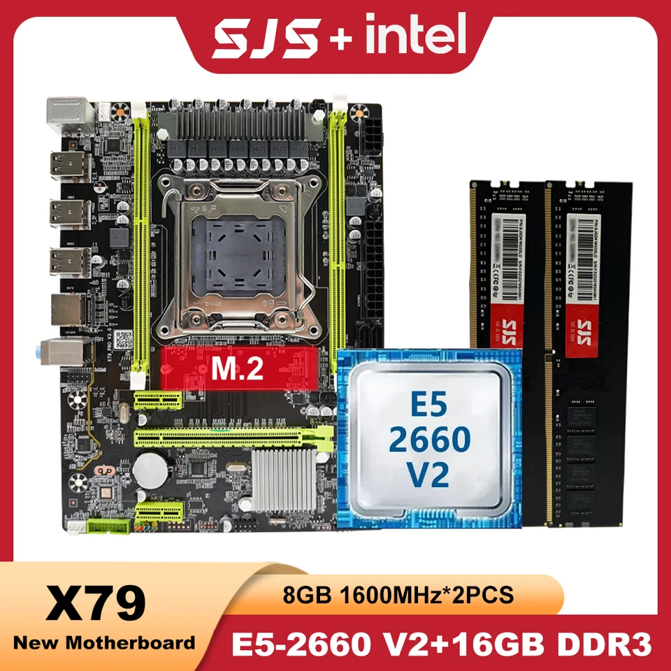 SJS X79 E5 2660 V2 DDR3 16 GB LGA 2011 Intel Xeon E5 Processor s sadou základnej dosky + 2*8 GB 1600MHz RAM Pamäť x79 Kit Placa Mãe