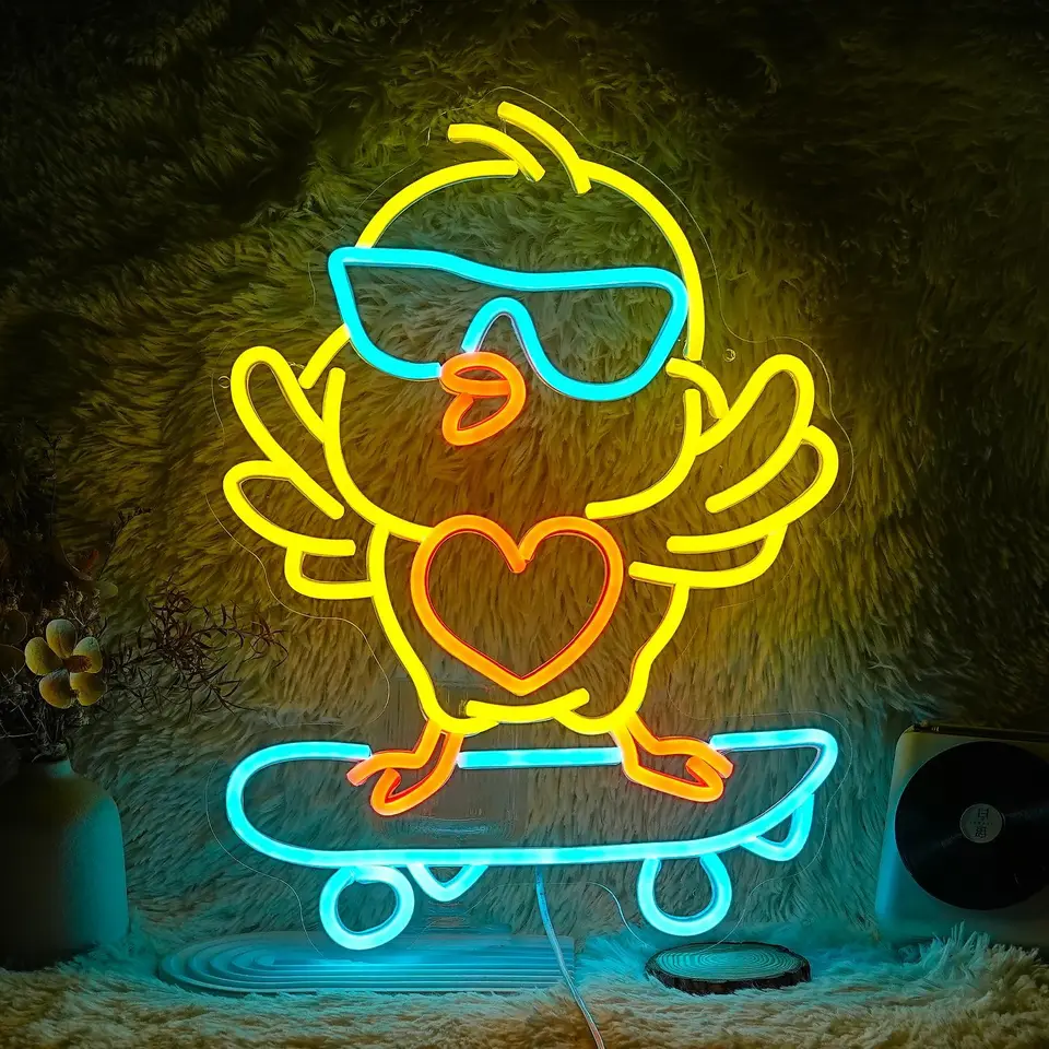 Skateboard Chick neon znamenie Dancing Chicken Led Neon Light for Wall Decor Dombable USB Svetlo pre spálňu detská izba narodeniny