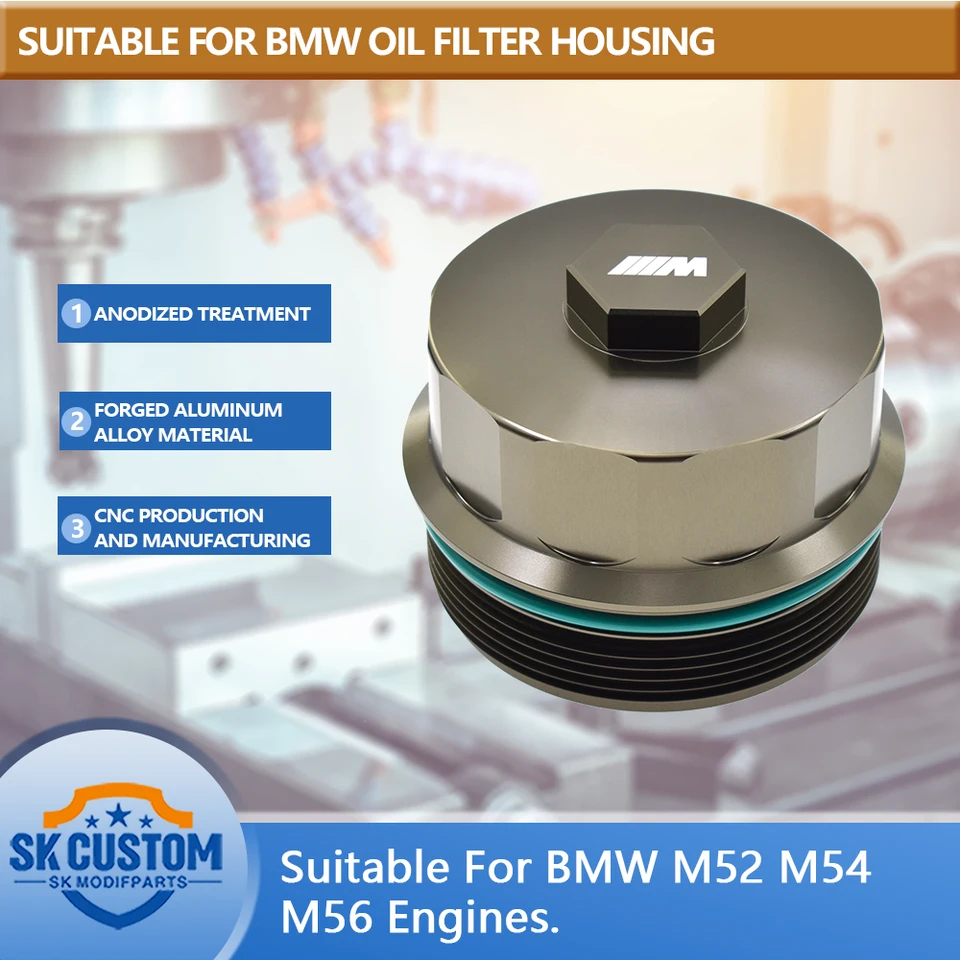 SKCustom pre BMW 3 5 7 Series E46 M52 M54 M56 Oil Filter Kousing kované hliníkové zliatiny