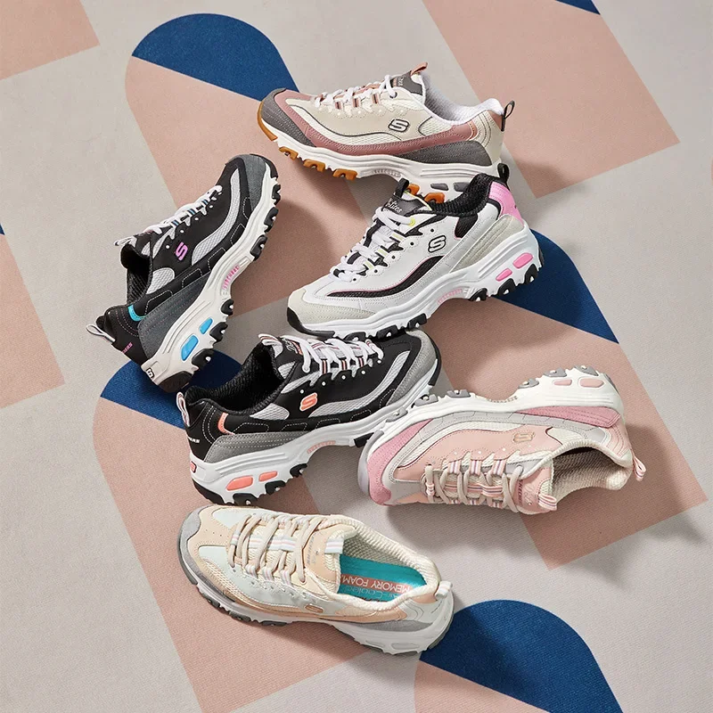 Skechers Dámske topánky d'lites neformálne športové tenisky chunky topánky tenisová ženská platforma Ľahké priedušné šnurovanie trénerov