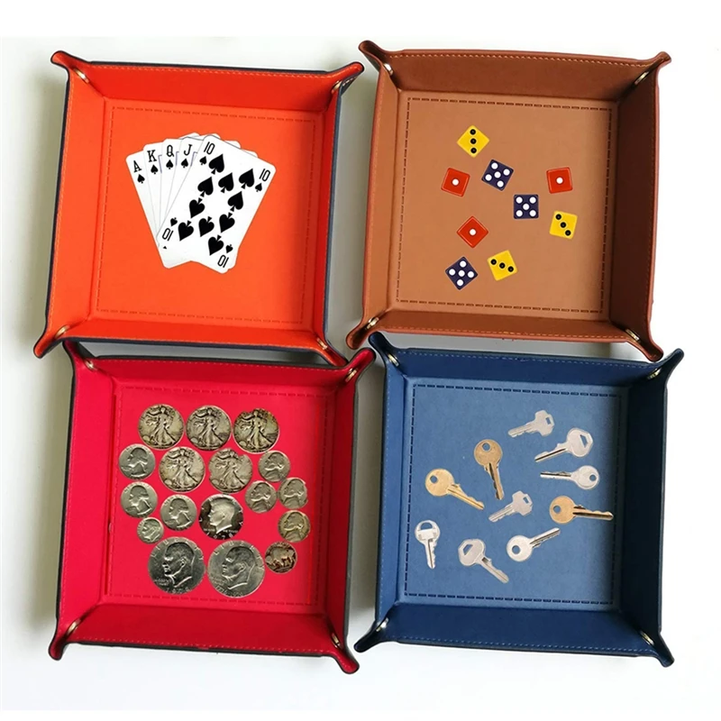 Skladacia úložná skrinka Pu Leather Square podnos pre kocky stolové hry Kľúč Kľúč peňaženky Coin Box Tray Desktop Storage Box Danes Decor