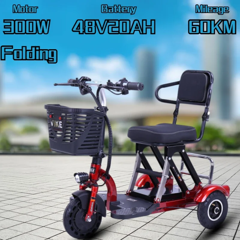 Skladacie trojkolesové elektrické vozidlo 300 W motor 48 V 20Ah lítium batérie Staršie mobility Tricy ctive ctirbôt vozidla so zdravotným postihnutím