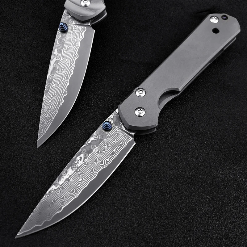 Skladací vreckový nôž Damascus oceľová čepeľ TC4 Titanium Lunting Self-Defense odolný prenosný kemping edd outdoor náradie