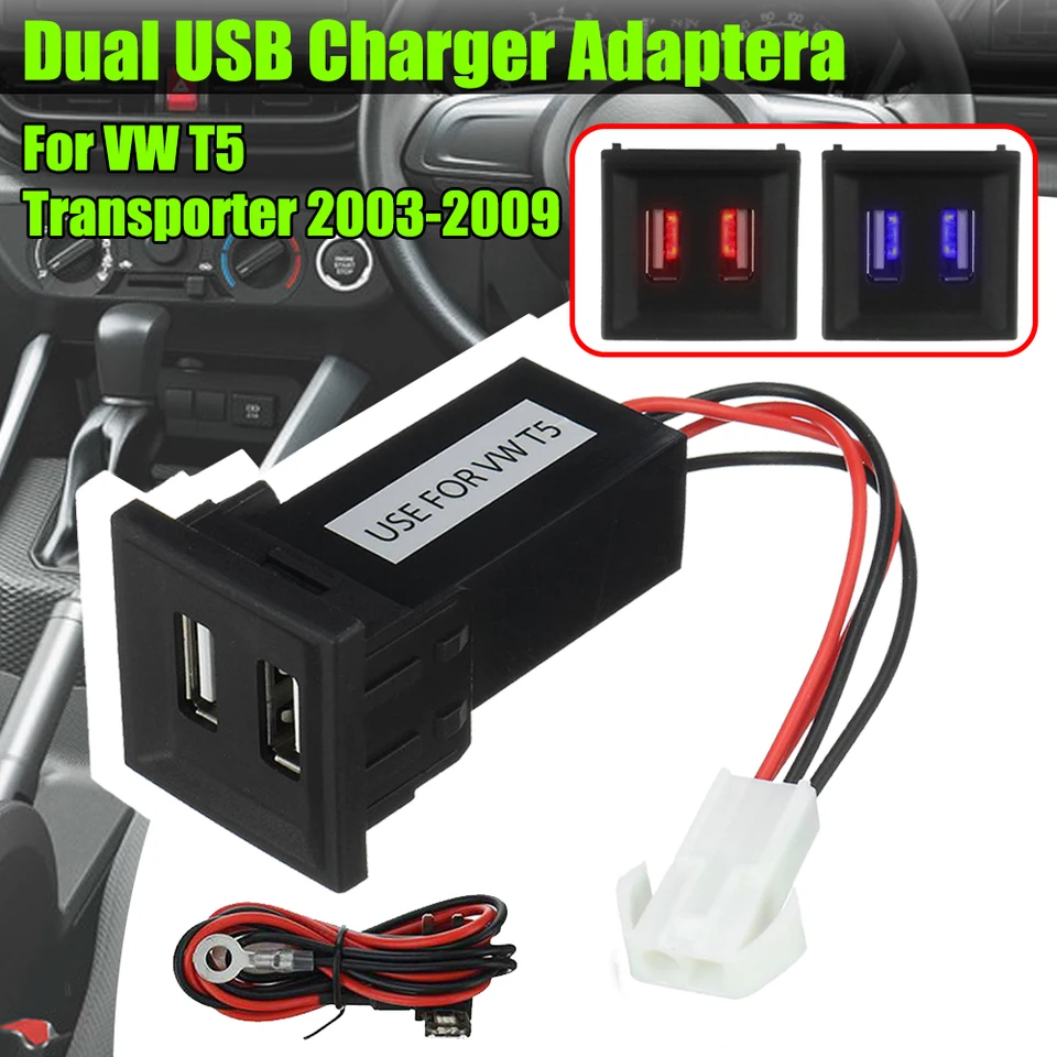 Skladanie na nabíjačku nabíjačku USB Dual USB pre Volkswagen pre VW T5 Transporter 2003-2009 nabíjací pomlč