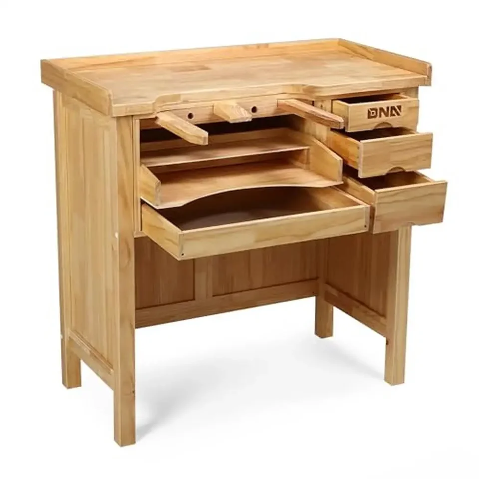 Skladovacia lišta z gumového dreva Workbench Storage W/ 5 zásuviek a nastaviteľná rukoväť Organizátor 38.97 
