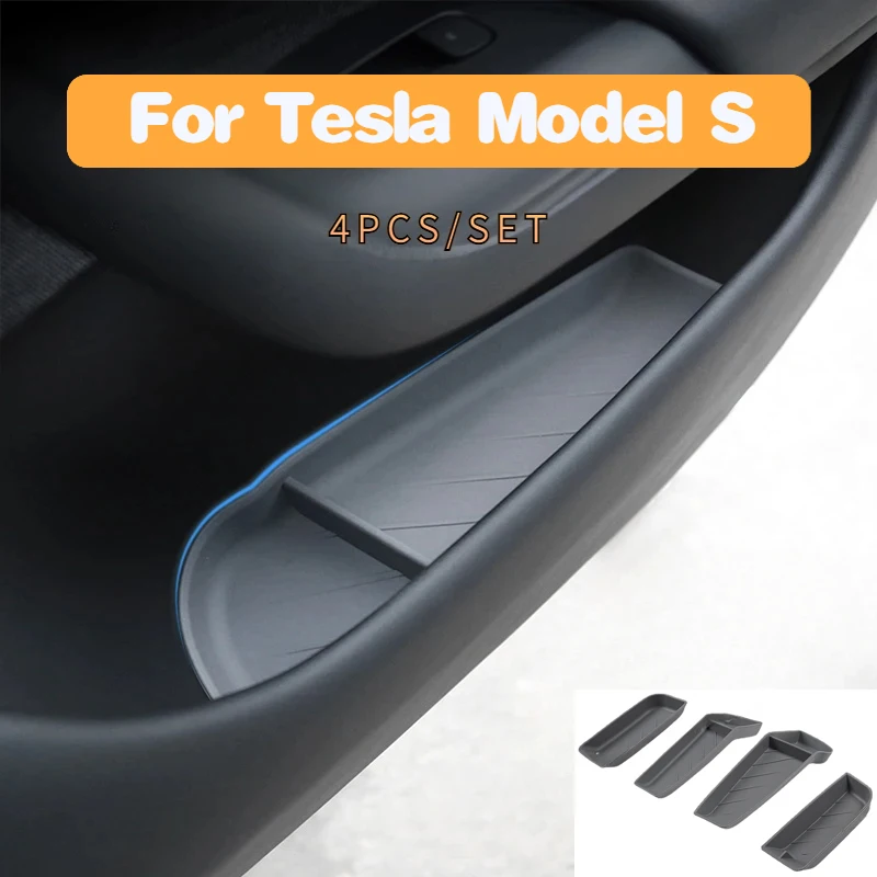 Skladovacia skrinka pre dvere vozidla pre model Tesla Model S 4KS Silikónový automobil predné zadné dverové úložné rohož Organizátor Modely interiérové ​​príslušenstvo 2023