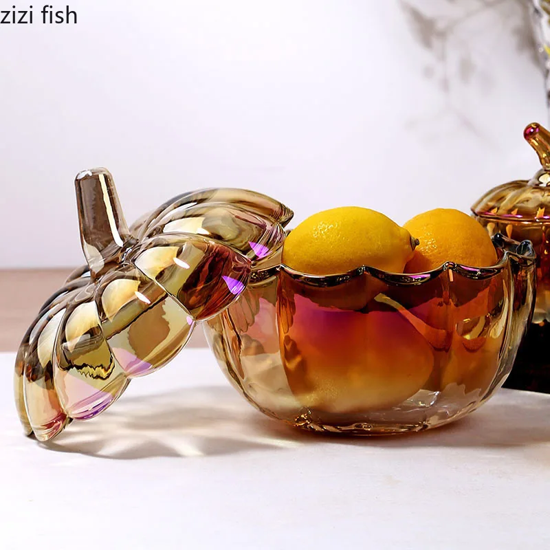 Sklenená tekvica dekoratívna ovocná miska cukrovinky Dessert tanier šalát miska Snack Dish Storage Tray Priehľadný kryštálový ovocný kôš