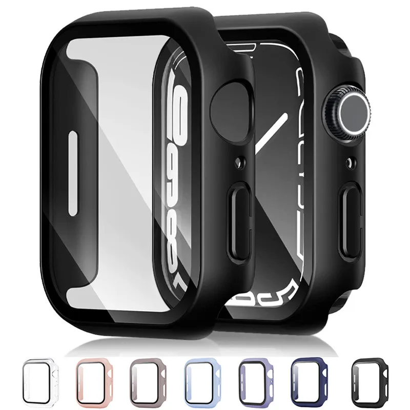 Sklenené+kryt pre Apple Watch Case 9 8 7 6 SE 3 IWATCH ACTICTIER SCREET OBRADNOSTI Apple Watch Series 44 mm 40 mm 38/42 mm 45 mm 41 mm